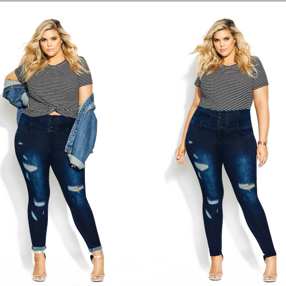 City Chic 👖 Women's Asha Rip Corset Jeans - Dark Denim